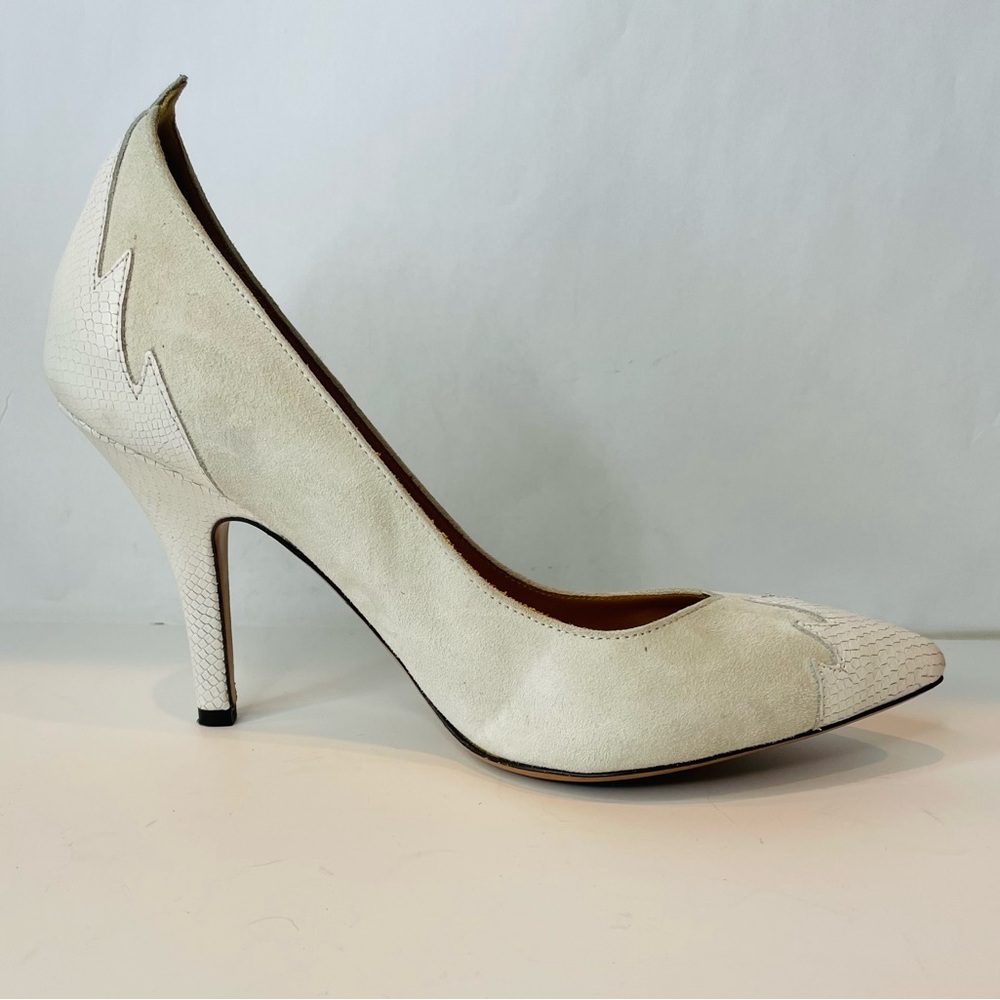 Isabel Marant White Suede and Leather Pointed Toe Heels - Picture 6 of 11